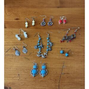 Hook Dangle Earrings Lot Boho Turquoise Red Beaded Mixed Styles 9 Pair Bundle